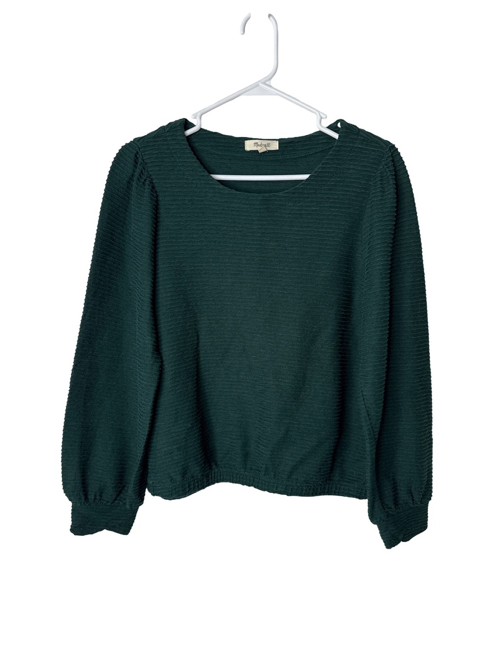 MADEWELL Forest Green Long Cropped Textured Linen Cotton Long Sleeve Top Medium